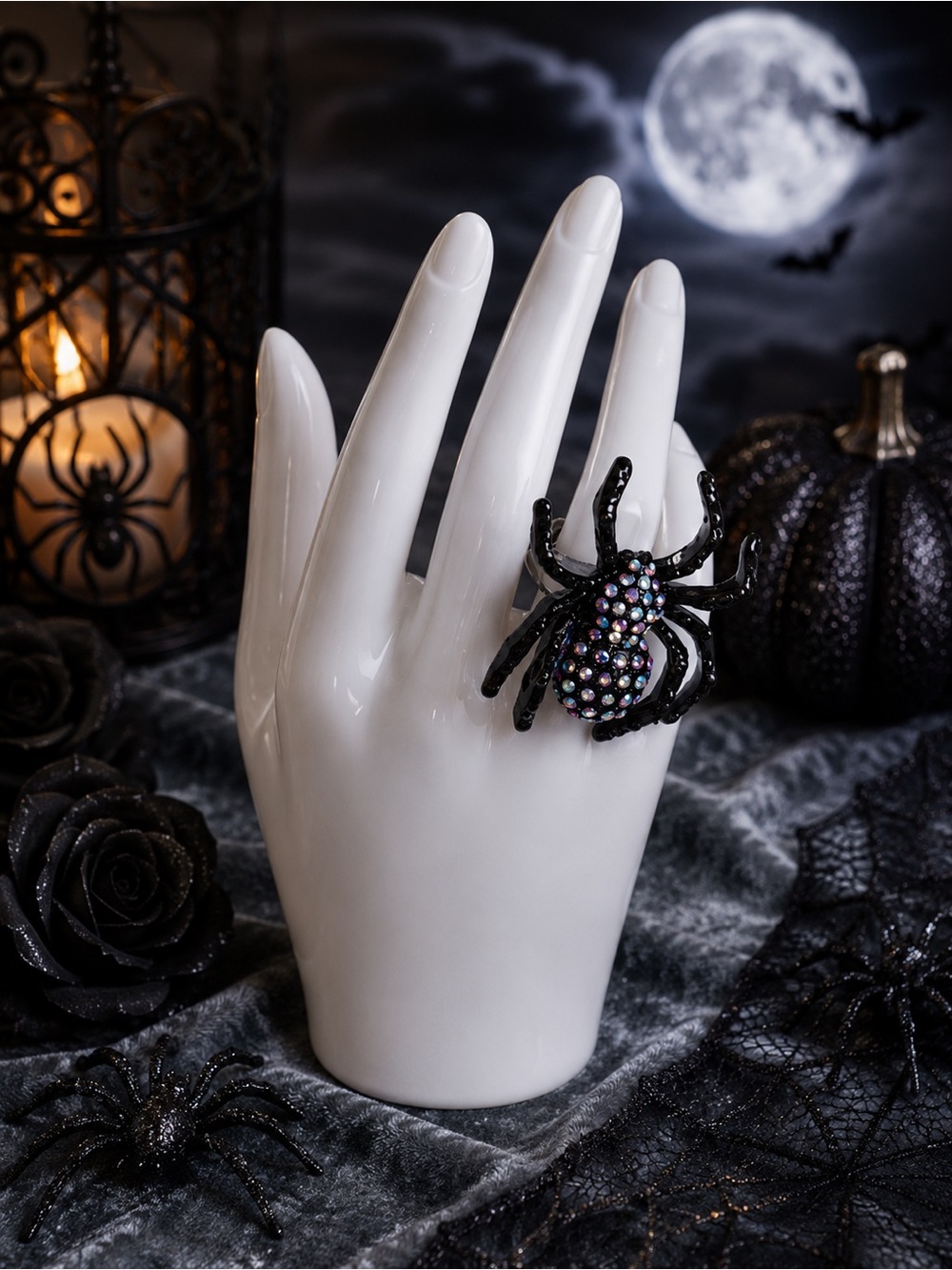 Authentic Betsey Johnson New Release Black and Purple Gem Spider Ring 🕷️🕸️🧡🖤 NWT